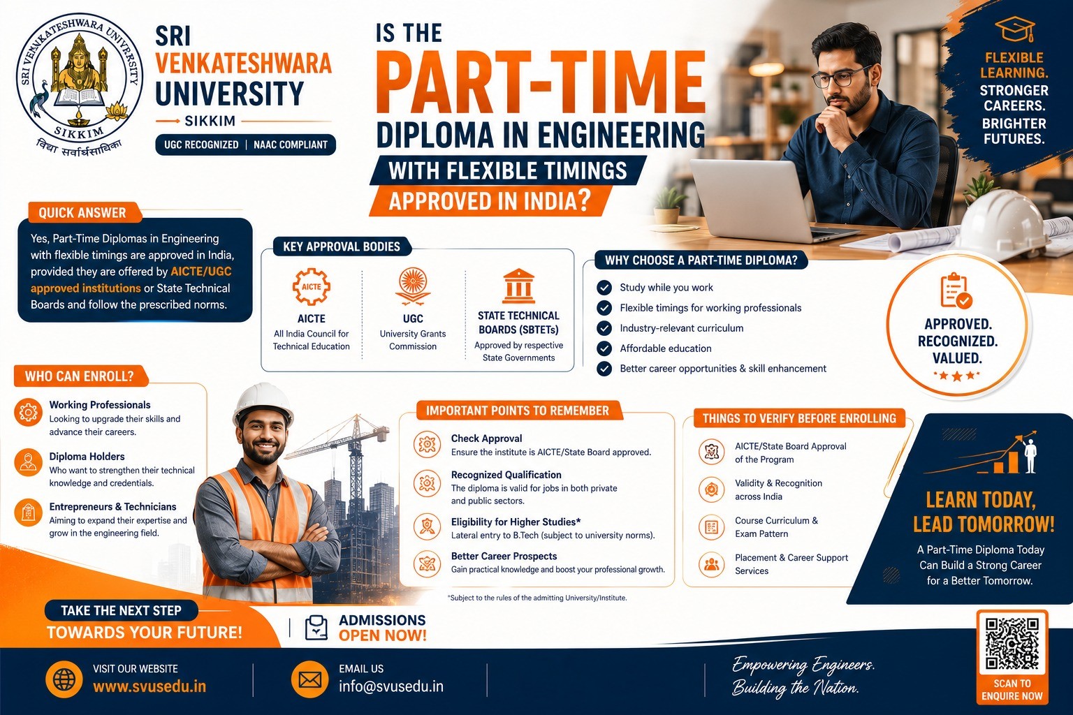 Is the Part-Time Diploma in Engineering with Flexible Timings Approved in India?
